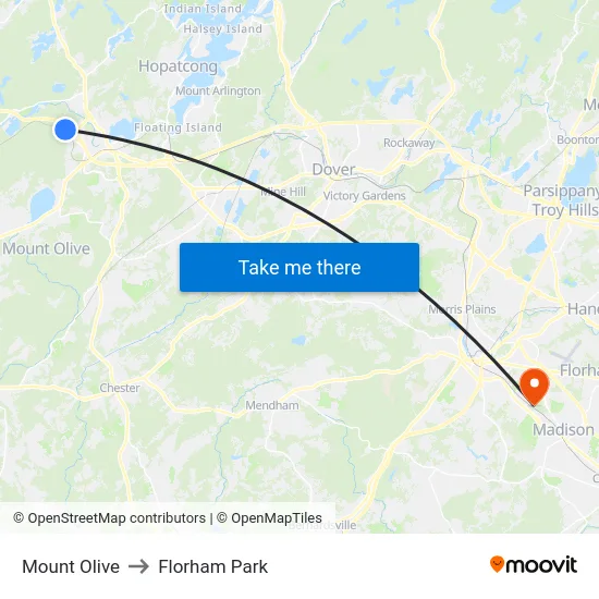 Mount Olive to Florham Park map