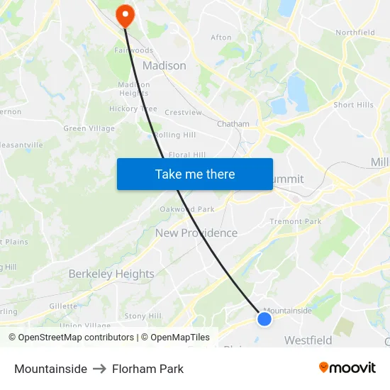 Mountainside to Florham Park map