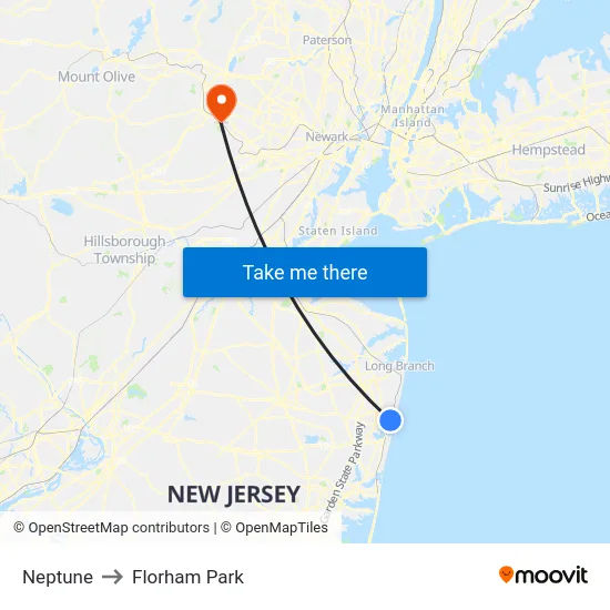 Neptune to Florham Park map