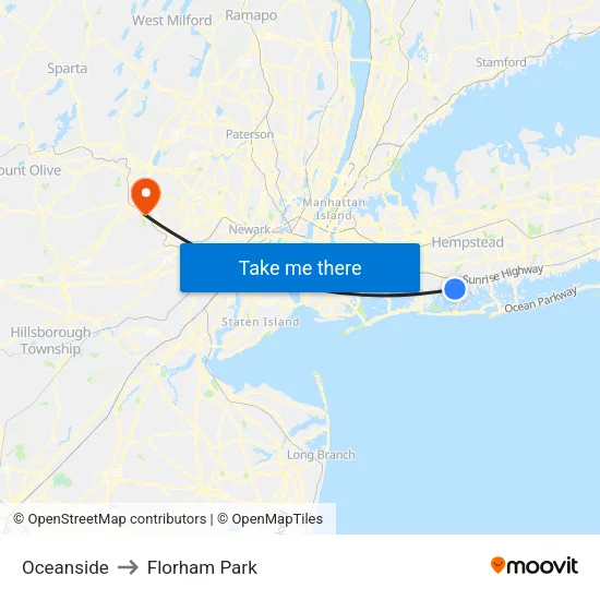 Oceanside to Florham Park map