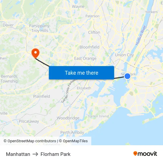 Manhattan to Florham Park map