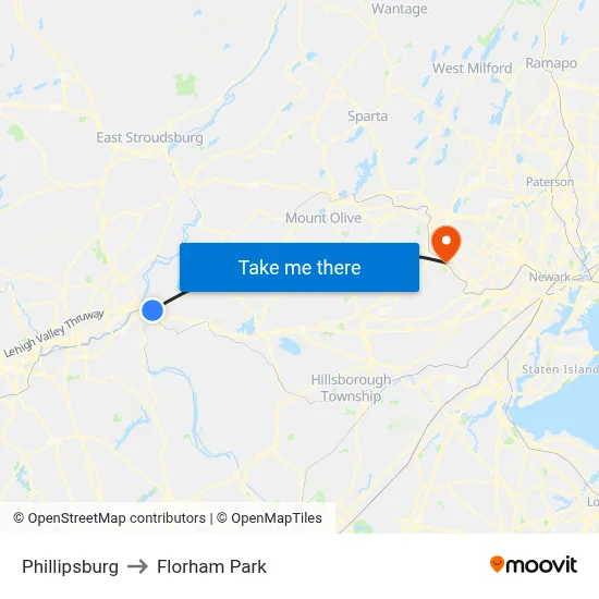 Phillipsburg to Florham Park map