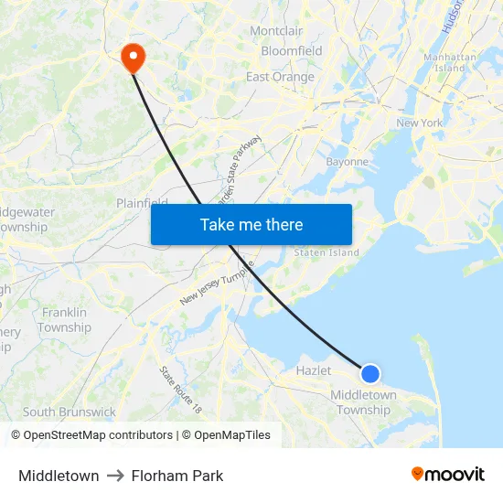 Middletown to Florham Park map