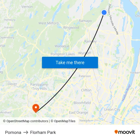 Pomona, Ny to Florham Park map