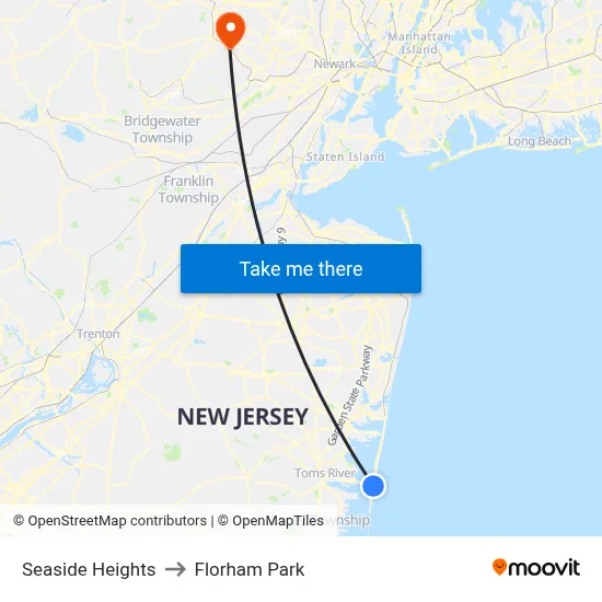 Seaside Heights to Florham Park map