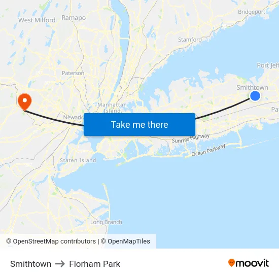 Smithtown to Florham Park map