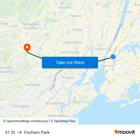 51 St to Florham Park map