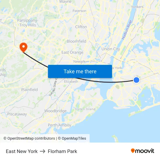 East New York to Florham Park map