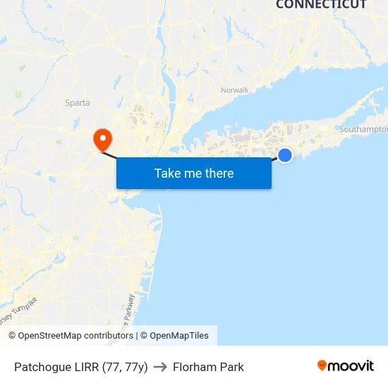 Patchogue LIRR (77, 77y) to Florham Park map