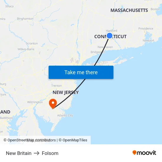 New Britain to Folsom map