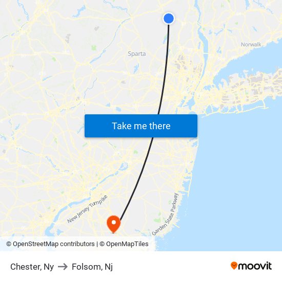 Chester, Ny to Folsom, Nj map