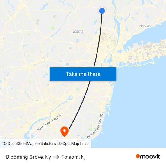 Blooming Grove, Ny to Folsom, Nj map