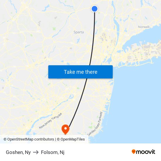 Goshen, Ny to Folsom, Nj map