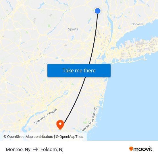 Monroe, Ny to Folsom, Nj map