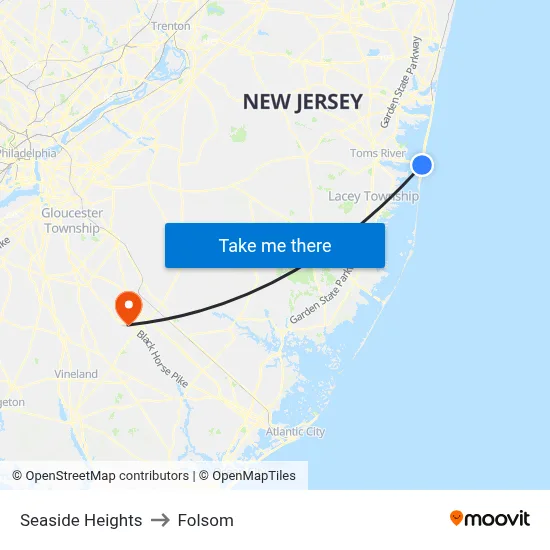 Seaside Heights to Folsom map
