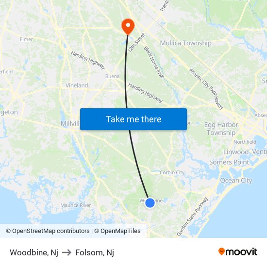 Woodbine, Nj to Folsom, Nj map