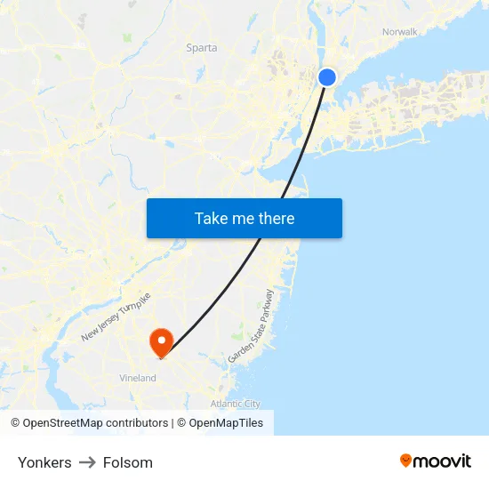 Yonkers to Folsom map