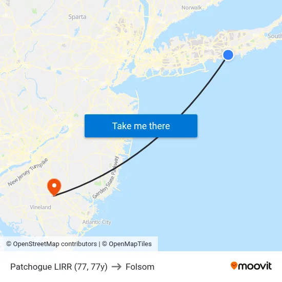 Patchogue LIRR (77, 77y) to Folsom map