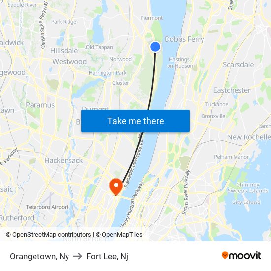 Orangetown, Ny to Fort Lee, Nj map