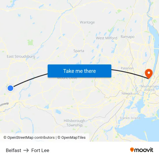 Belfast to Fort Lee map