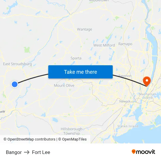 Bangor to Fort Lee map