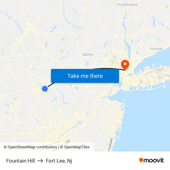 Fountain Hill to Fort Lee, Nj map