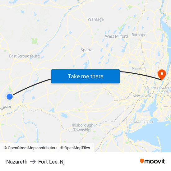 Nazareth to Fort Lee, Nj map
