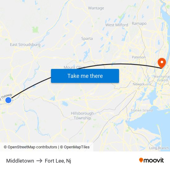 Middletown to Fort Lee, Nj map