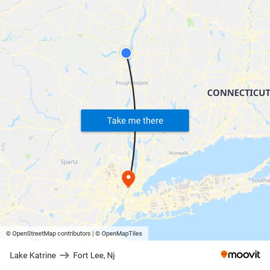 Lake Katrine to Fort Lee, Nj map