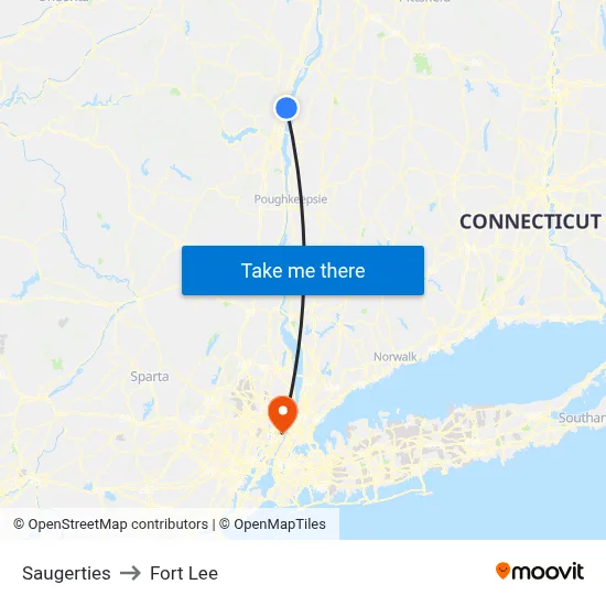Saugerties to Fort Lee map