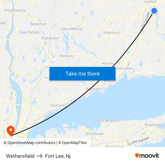 Wethersfield to Fort Lee, Nj map