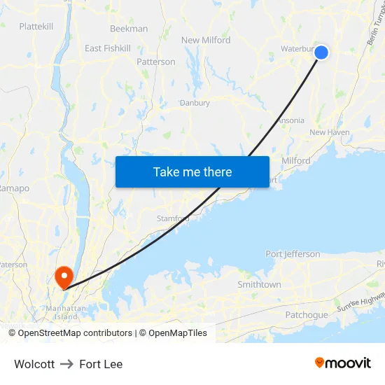 Wolcott to Fort Lee map