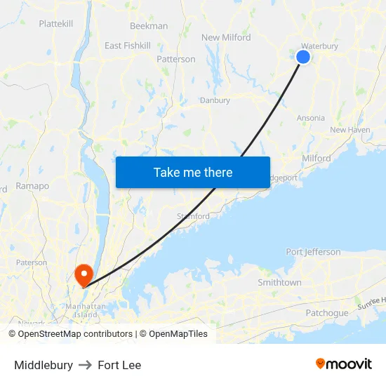 Middlebury to Fort Lee map