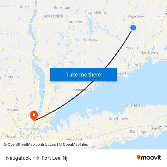 Naugatuck to Fort Lee, Nj map