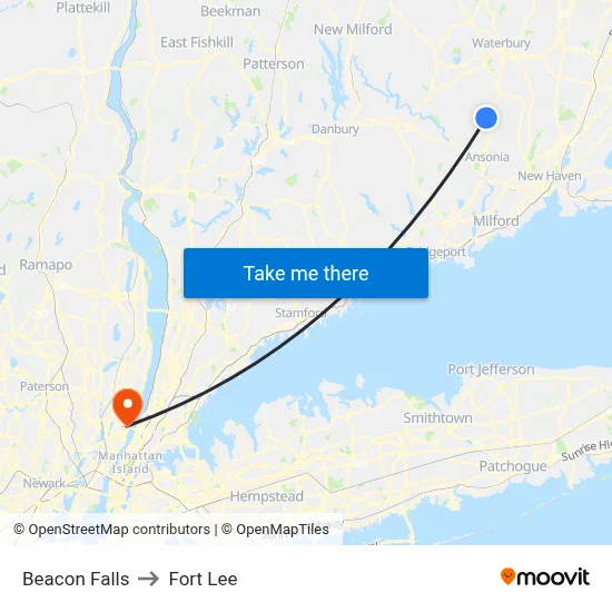 Beacon Falls to Fort Lee map