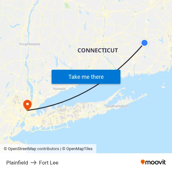 Plainfield to Fort Lee map
