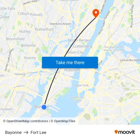 Bayonne to Fort Lee map