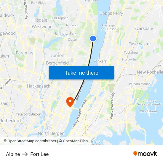 Alpine to Fort Lee map