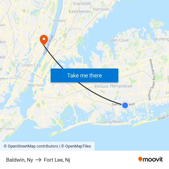 Baldwin to Fort Lee, Nj map