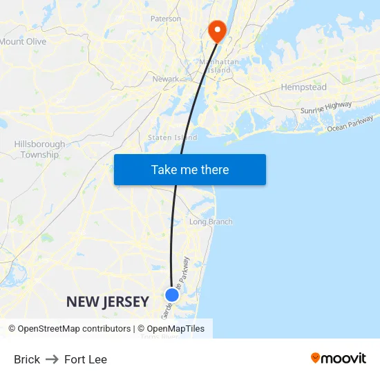 Brick to Fort Lee map