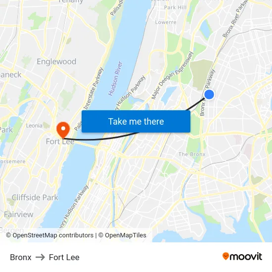 Bronx to Fort Lee map