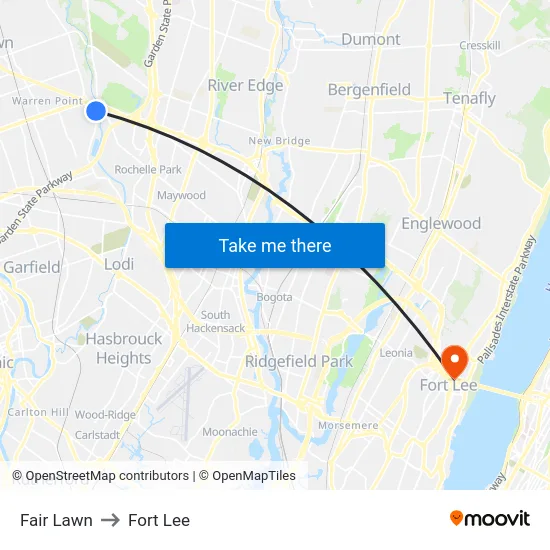 Fair Lawn to Fort Lee map