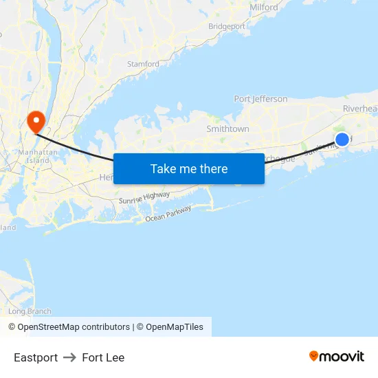 Eastport to Fort Lee map