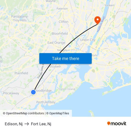 Edison, Nj to Fort Lee, Nj, New York - New Jersey with public transportation