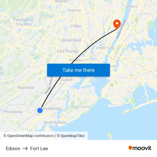 Edison to Fort Lee map