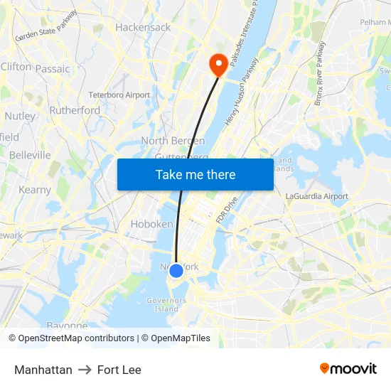 Manhattan to Fort Lee map