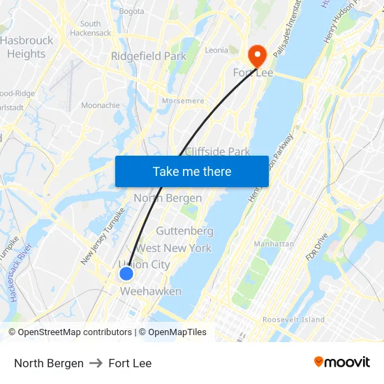 North Bergen to Fort Lee map