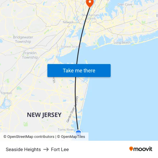 Seaside Heights to Fort Lee map
