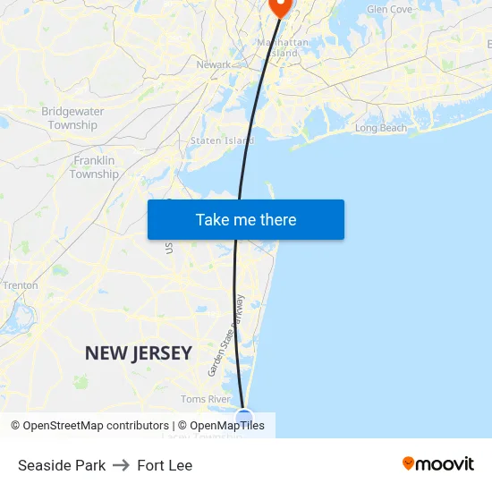 Seaside Park to Fort Lee map