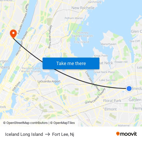 Iceland Long Island to Fort Lee, Nj map